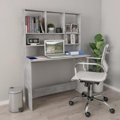 VidaXL Bureau met schappen 110x45x157 cm bewerkt hout betongrijs