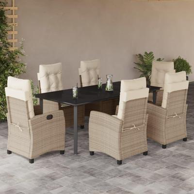 7-delige Tuinset met kussens poly rattan beige