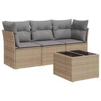 4-delige Loungeset met kussens poly rattan beige - thumbnail