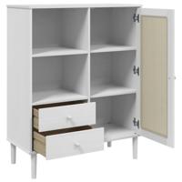 Hoge kast SENJA rattan-look 90x40x112 cm massief grenenhout wit - thumbnail