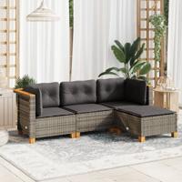 4-delige Loungeset met kussens poly rattan grijs - thumbnail