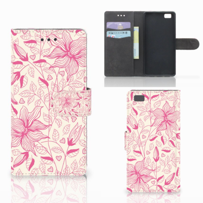 Huawei Ascend P8 Lite Hoesje Pink Flowers | Portemonnee hoesje