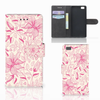 Huawei Ascend P8 Lite Hoesje Pink Flowers | Portemonnee hoesje - thumbnail