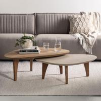 DTP Home Organische Salontafel 'Bliss' Set van 2 stuks, Mortex en Teakhout, 100 x 70cm - thumbnail