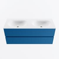 MONDIAZ VICA 120cm badmeubel onderkast Jeans 2 lades. Wastafel MOON dubbel 2 kraangaten, kleur Talc. - thumbnail