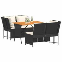 3-delige Loungeset met kussens poly rattan zwart - thumbnail