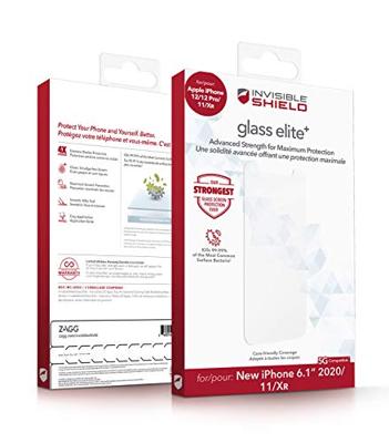 ZAGG InvisibleShield Glass Elite+ voor de Apple iPhone 12/12 Pro/11/XR (scherm) - antimicrobieel, slagbescherming, veegvrij, krasbestendig