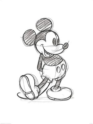 Kunstdruk Mickey Mouse - Sketched Single 60x80cm
