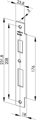ABLOY EA331 Abloy sluitplaat voor stompe deuren | korte lip | rechthoekig | 231,8x29,7x3mm | voor Abloy sloten DR1/2/3/4. - 10029578