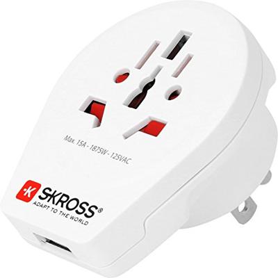 SKROSS | 1.500262 | World to USA + USB | World to USA reisadapter met 1 USB 2.4A-aansluiting - Spanning en vermogen: 100 V - 1500 W / 250 V - 3750 W - Bescherming tegen elektrische schokken