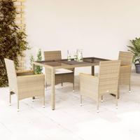 5-delige Tuinset met kussens poly rattan en glas beige - thumbnail