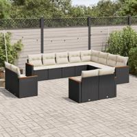 12-delige Loungeset met kussens poly rattan zwart - thumbnail