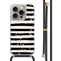 iPhone 15 Pro hoesje met zwart koord - Hart streepjes - thumbnail