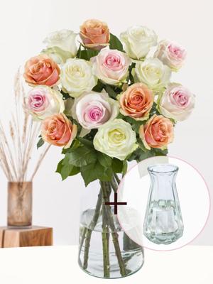Rozenboeket Lena + gratis glasvaas Evita Rozenboeket Lena + gratis glasvaas Evita