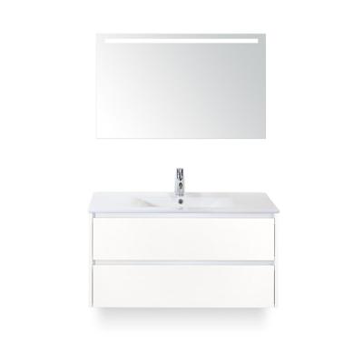 Dante Badmeubelset 100 cm - Wit Hoogglans - Keramische Wastafel Wit Enjoy - met Sence Spiegel