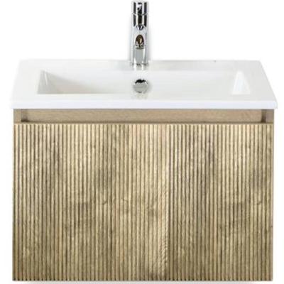 Frozen 3D Badmeubelset 60 cm - Greeplijst in Kleur - French Oak - Keramische Wastafel Wit 1 Kraangat