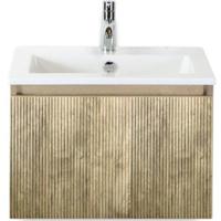 Frozen 3D Badmeubelset 60 cm - Greeplijst in Kleur - French Oak - Keramische Wastafel Wit 1 Kraangat - thumbnail