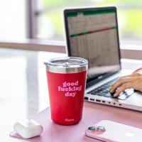 Koffiemok thermosbeker "Good fucking day" red - thumbnail