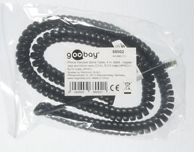 Goobay 68002 telefoonkoptelefoon spiraalkabel, platte kabel met RJ10-stekker (4P4C) naar RJ10-stekker (4P4C); zwart; 4 meter