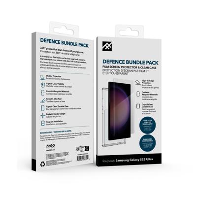 ZAGG iFrogz Defensie-beschermhoes compatibel Samsung Galaxy S23 Ultra, bonusschermbeschermer, duurzaam, klikbestendig, antislip, slank, gerecycled, helder
