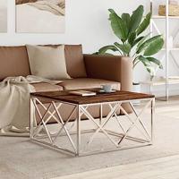 Salontafel roestvrij staal en massief hergebruikt hout - thumbnail