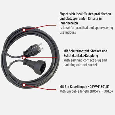 Brennenstuhl Kwaliteits kunststof verlengsnoer 3m zwart H05VV-F 3G1,5 - 1165430