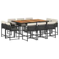 11-delige Tuinset met kussens poly rattan zwart - thumbnail