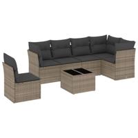 7-delige Loungeset met kussens poly rattan grijs - thumbnail