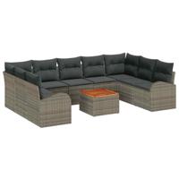 Tuinbankenset met opslag 10 pcs Grijs poly rattan - thumbnail