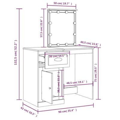 Kaptafel met LED-verlichting 90x42x132,5 cm grijs sonoma