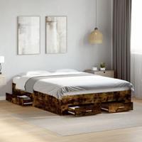 Bedframe met lades bewerkt hout gerookt eikenkleurig 140x190 cm - thumbnail