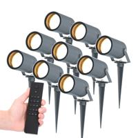 Set van 9 LED Prikspots Spikey - 4 Watt 345 lumen - 2700K warm wit - antraciet - IP65 Waterdicht - Incl. dimmer met afstandsbediening - thumbnail
