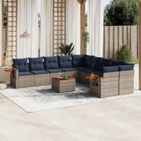 11-delige Loungeset met kussens poly rattan grijs - thumbnail