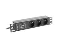 Lanberg PDU-03E-0200-BK energiedistributie 3 AC-uitgang(en) 1U Zwart - thumbnail