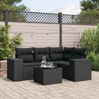 5-delige Loungeset met kussens poly rattan zwart - thumbnail