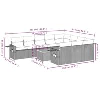11-delige Loungeset met kussens poly rattan grijs - thumbnail