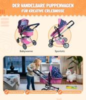 Combi-poppenwagen Mika - Vlinders Navy Roze - thumbnail