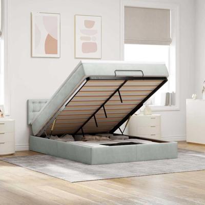 Ottoman bed met matras 140x190cm fluweel lichtgrijs