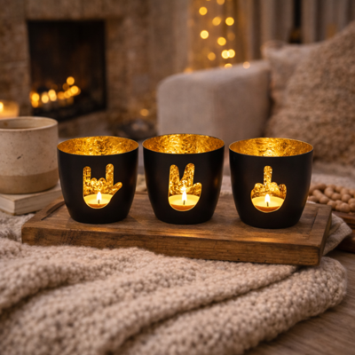 Metalen Waxinelichthouder Handgebaren - Set van 3