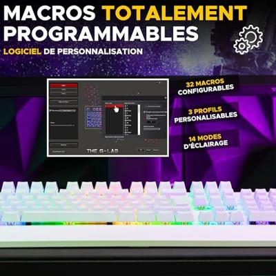 The G-Lab - Keyz Rubidium wit – mechanisch toetsenbord USB, AZERTY, RGB 100% aanpasbaar, anti-ghosting, polssteun – wit gamer-toetsenbord, Switch Red verwisselbaar – PC, PS4, PS5, Xbox – nieuw