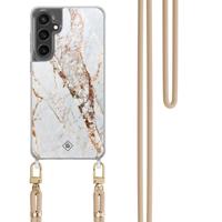 Samsung Galaxy S24 FE hoesje met beige koord - Marmer goud - thumbnail