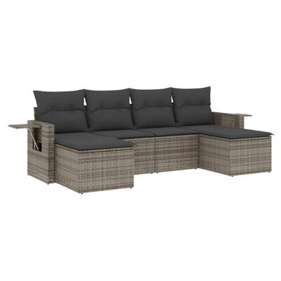 7-delige Loungeset met kussens poly rattan grijs - thumbnail