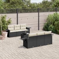 7-delige Loungeset met kussens poly rattan zwart - thumbnail