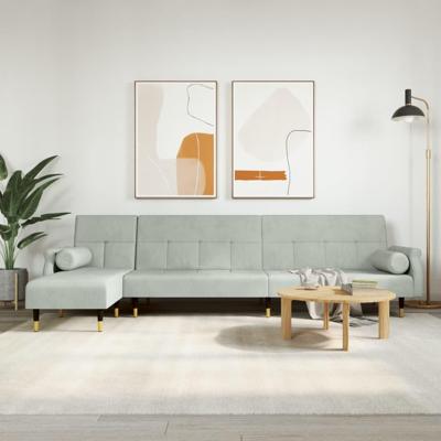Slaapbank L-vormig 271x140x70 cm fluweel lichtgrijs