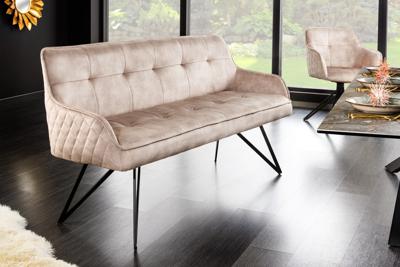 Design bank EUPHORIA 160cm champagne grijs fluweel haarspeldpoten metalen poten armleuningen - 43126