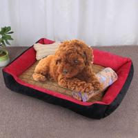 Hond bot patroon grote zachte warme kennel huisdier hond kat mat deken met rotan mat & deken grootte: M 70 × 50 × 15cm (zwart rood) - thumbnail