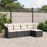 5-delige Loungeset met kussens poly rattan zwart - thumbnail