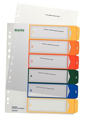 Leitz 12920000 Register DIN A4, Bovenbreedte 1-6 Polypropyleen Meerdere kleuren 6 tabbladen PC-beschrijfbaar 12920000 Leitz 12920000 Register DIN A4, Bovenbreedte 1-6 Polypropyleen Meerdere kleuren 6 tabbladen PC-beschrijfbaar 12920000