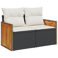 6-delige Loungeset met kussens poly rattan acacia zwart - thumbnail