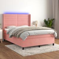 Boxspring met matras en LED fluweel roze 140x200 cm - thumbnail